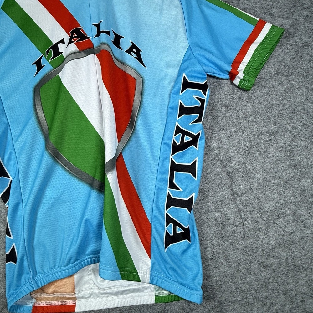 Italia Cycling Jersey Mens L Back Pockets Polyester Blue Italy Flag Print - Picture 7 of 16